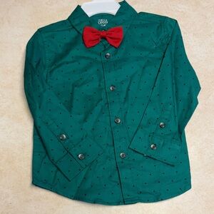 Falls Creek Teal Polka Dot Shirt with Red Bow Tie